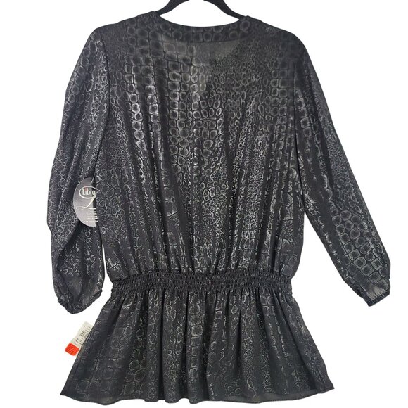 Vintage 90s Libra Black Sheer Snake Print Blouse Elastic Waist Small Canada - Picture 3 of 10